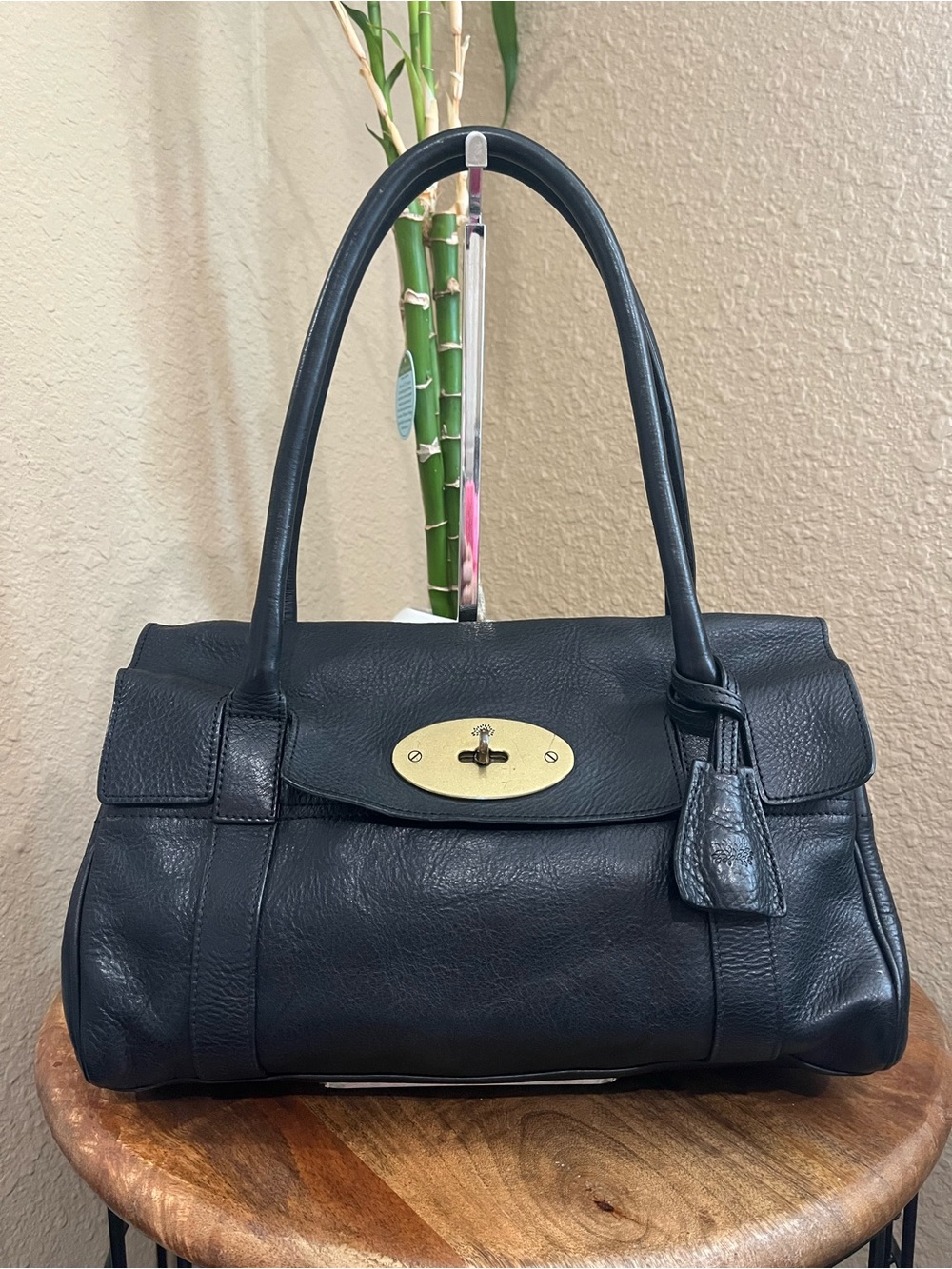 MULBERRY BLACK SOFT GRAINED LEATHER LEDBURY